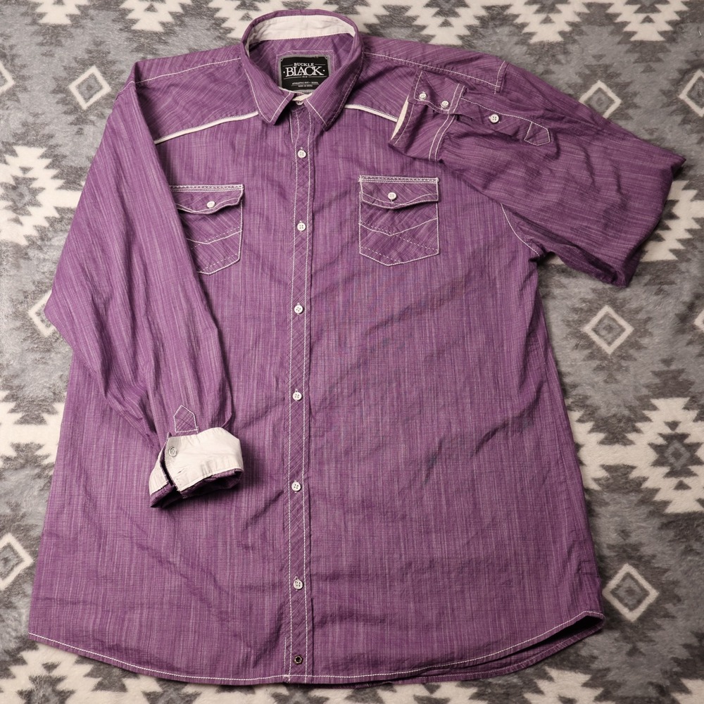 Buckle Black Purple Western Button Down Shirt Mens XXXL Athletic Fit BB0711FPW